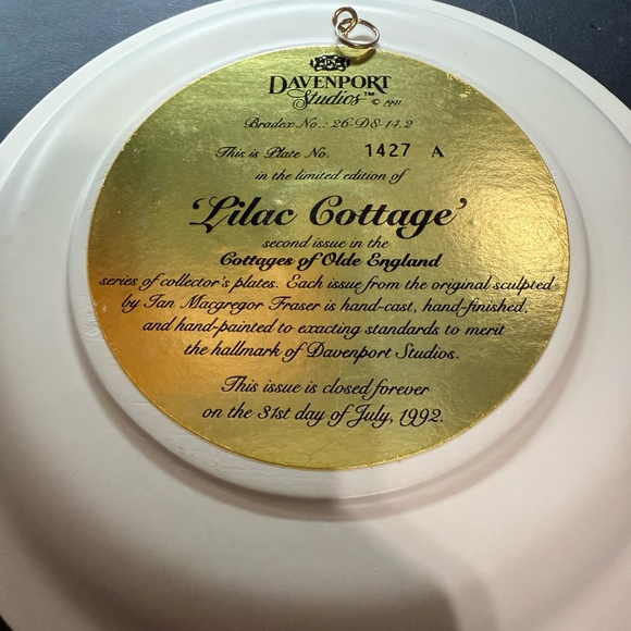 DAVENPORT STUDIOS “Lilac Cottage” Collector Plate #1427A - Picture 11 of 12